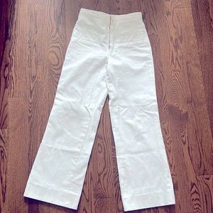 Sandro Zip-Up White Wide-Leg Canvas Pants